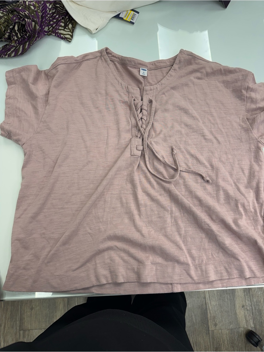Old Navy Short Sleeve Lace-Up Scoop Neck Top - Dusty Pink